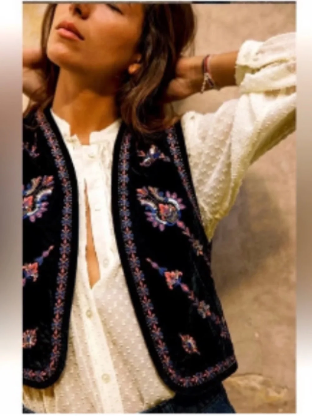Zara small velvet embroidered vest.